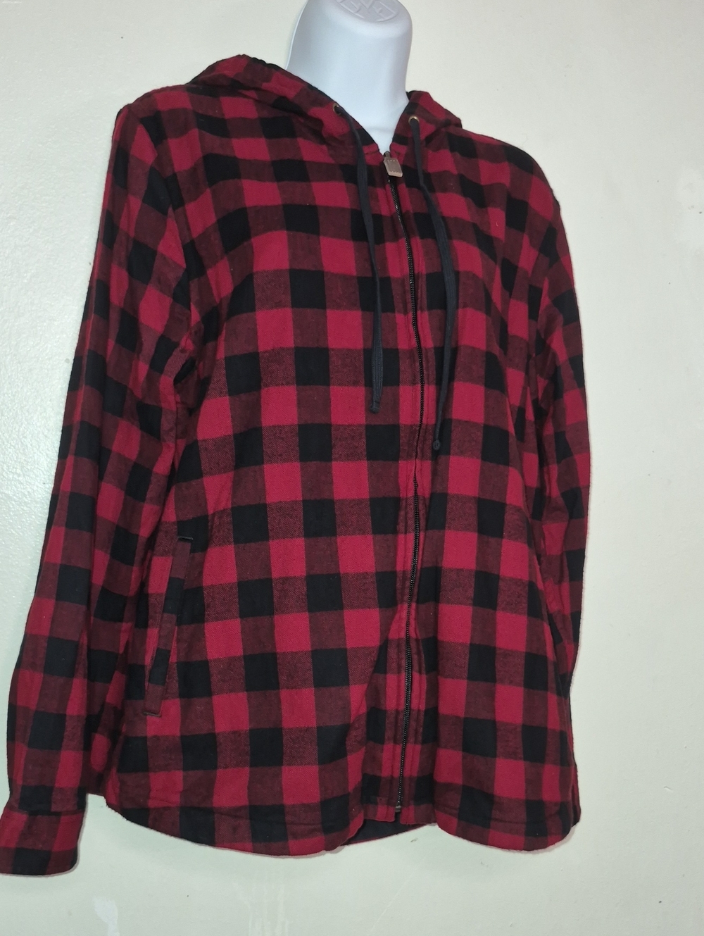 L.L. Bean Red and Black Buffalo Plaid Hooded Zip Jacket